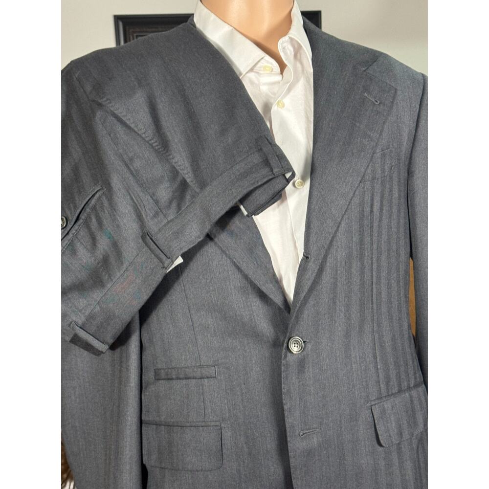 Brunello Cucinelli Charcoal Gray Herringbone 2 piece Suit 50EU 40R 34x28